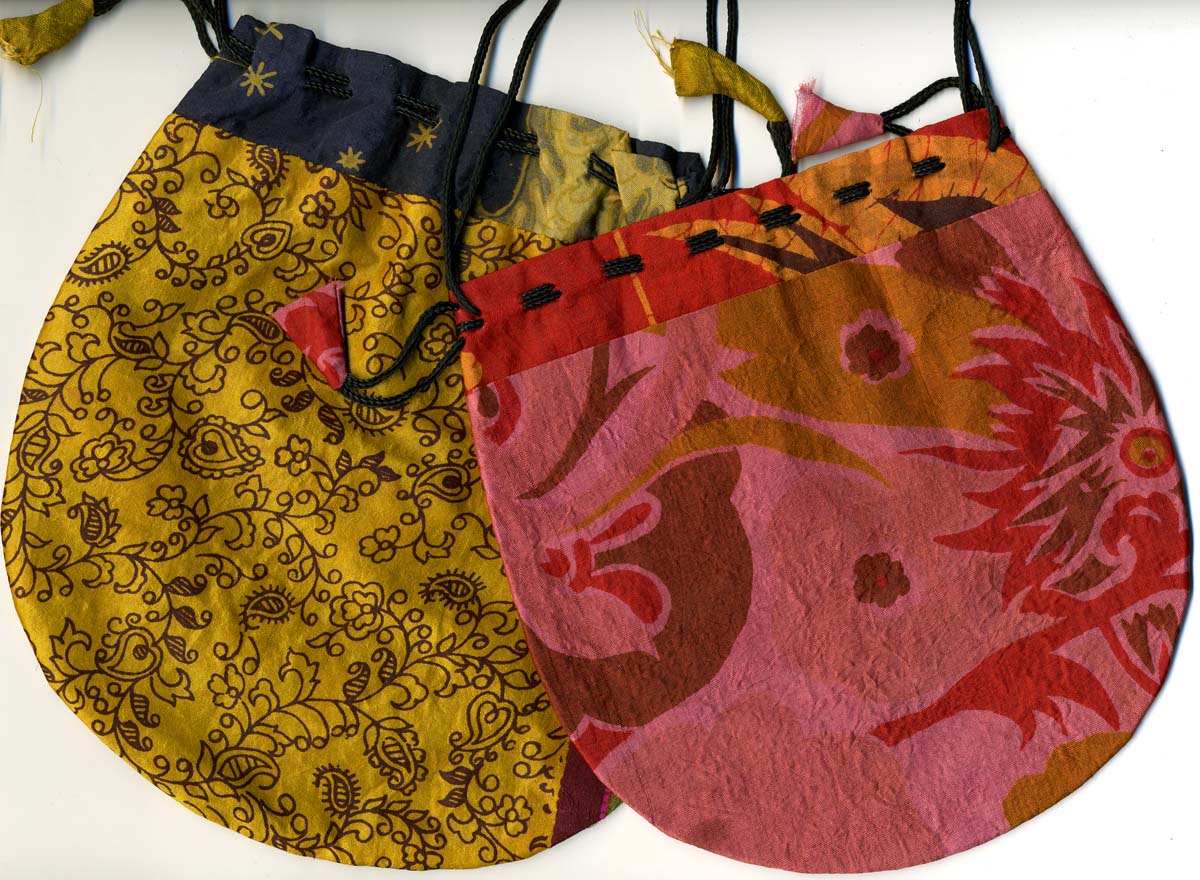 SILK SARI DRAWSTRING BAG, EXTRA LARGE, WARM TONES